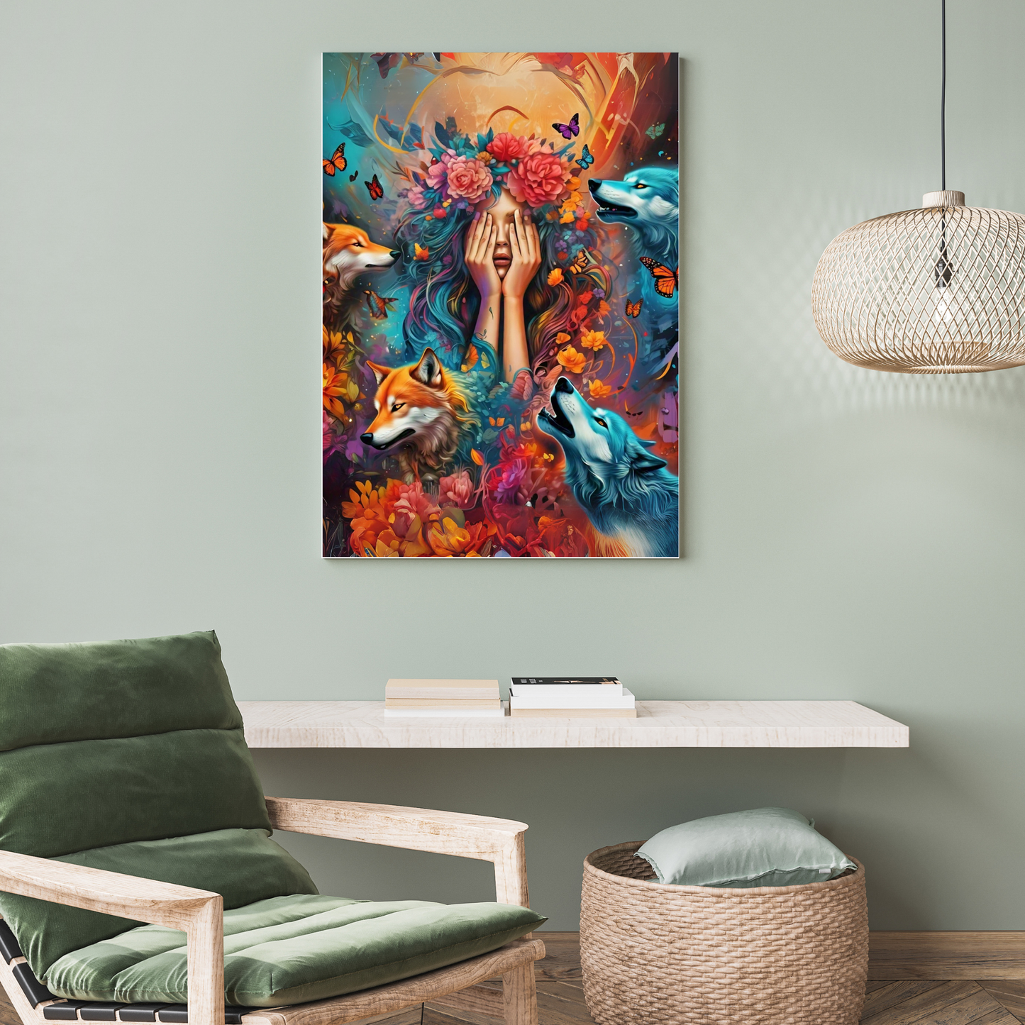 Moonlit Guardian - Wolf Spirit Woman Portrait Art