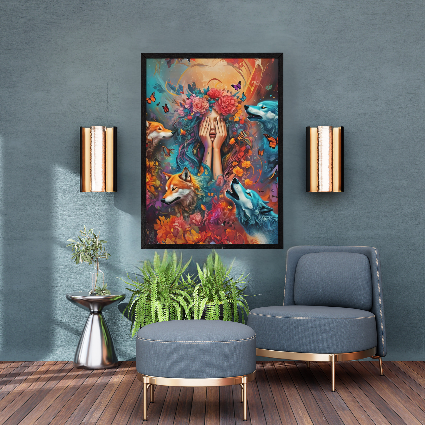 Moonlit Guardian - Wolf Spirit Woman Portrait Art