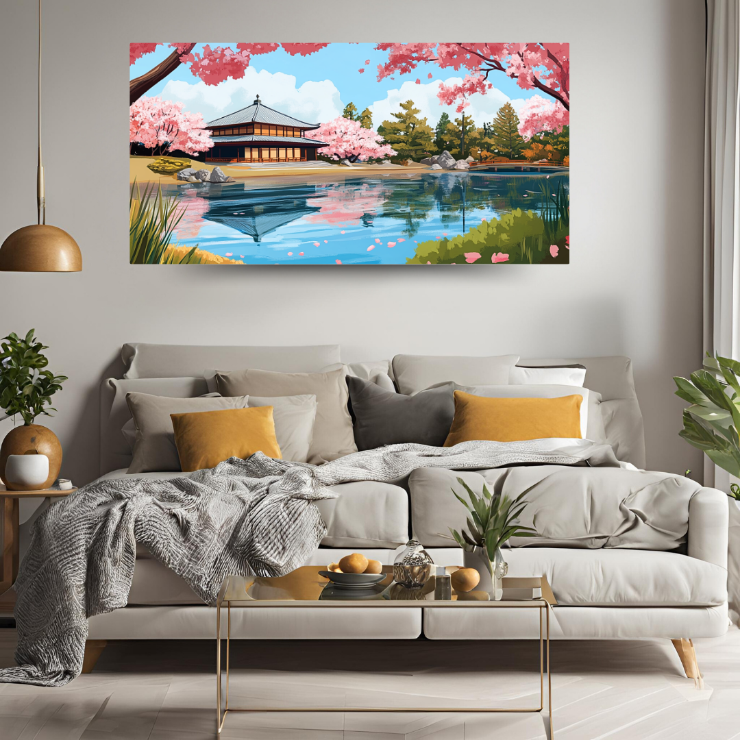 Japanese Garden: Serene water, traditional architecture, and vibrant cherry blossoms - Landscapes