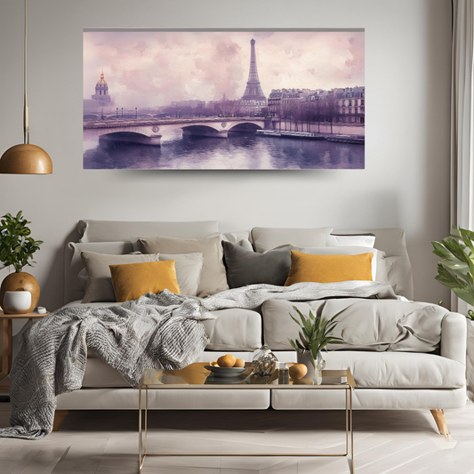 Parisian Dreams Greyscale: Soft colors, Eiffel Tower, and Seine River - Landscapes