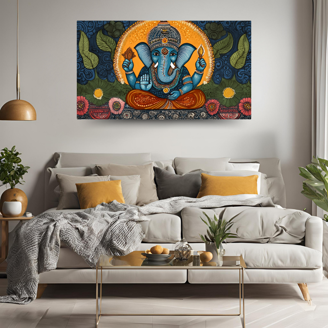 Madhubani Painting Art | Ganesha - Lord of wisdom and prosperity - Vibrant| Indian Folk Art