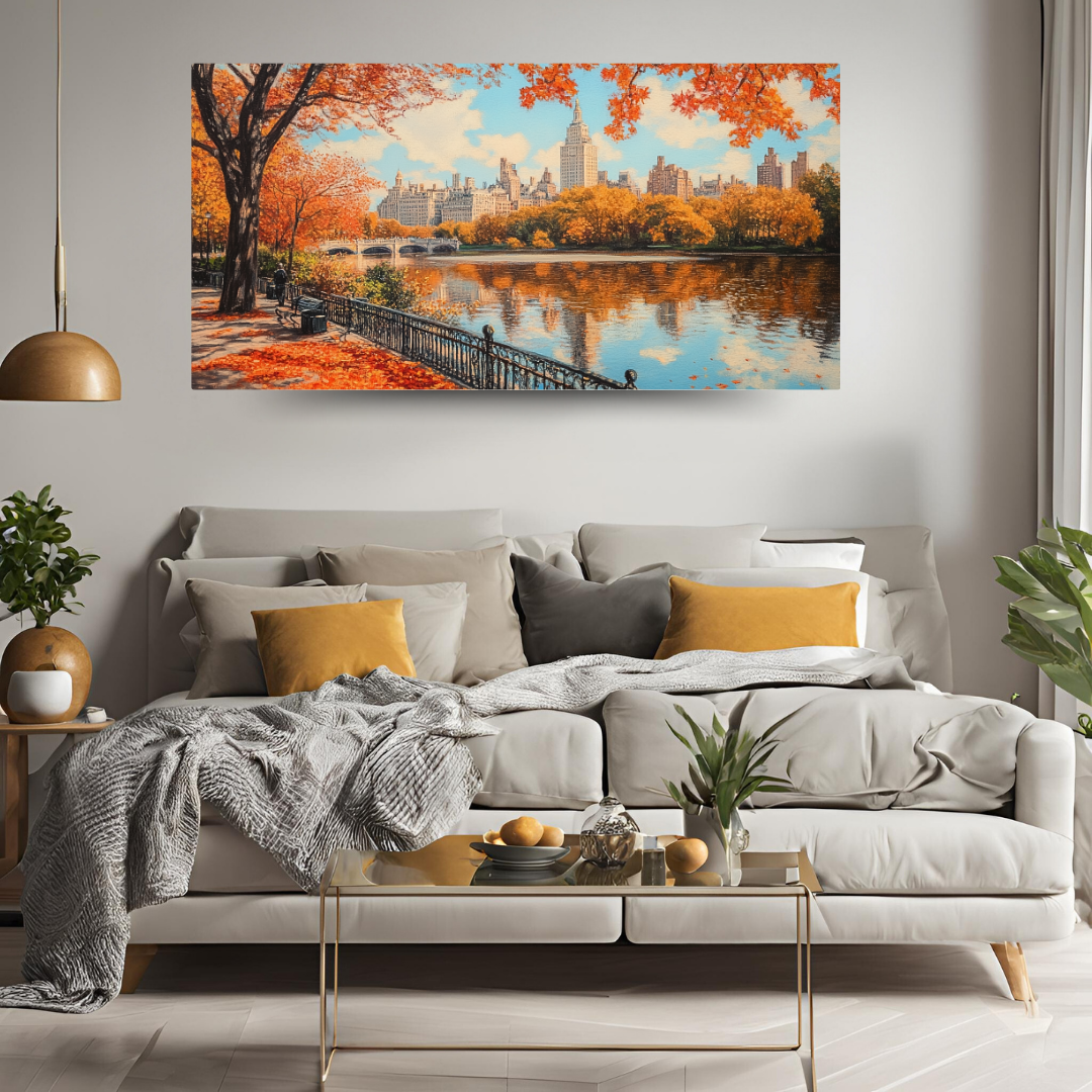 Autumn in Central Park: Warm colors, fallen leaves, and serene lake - Landscapes