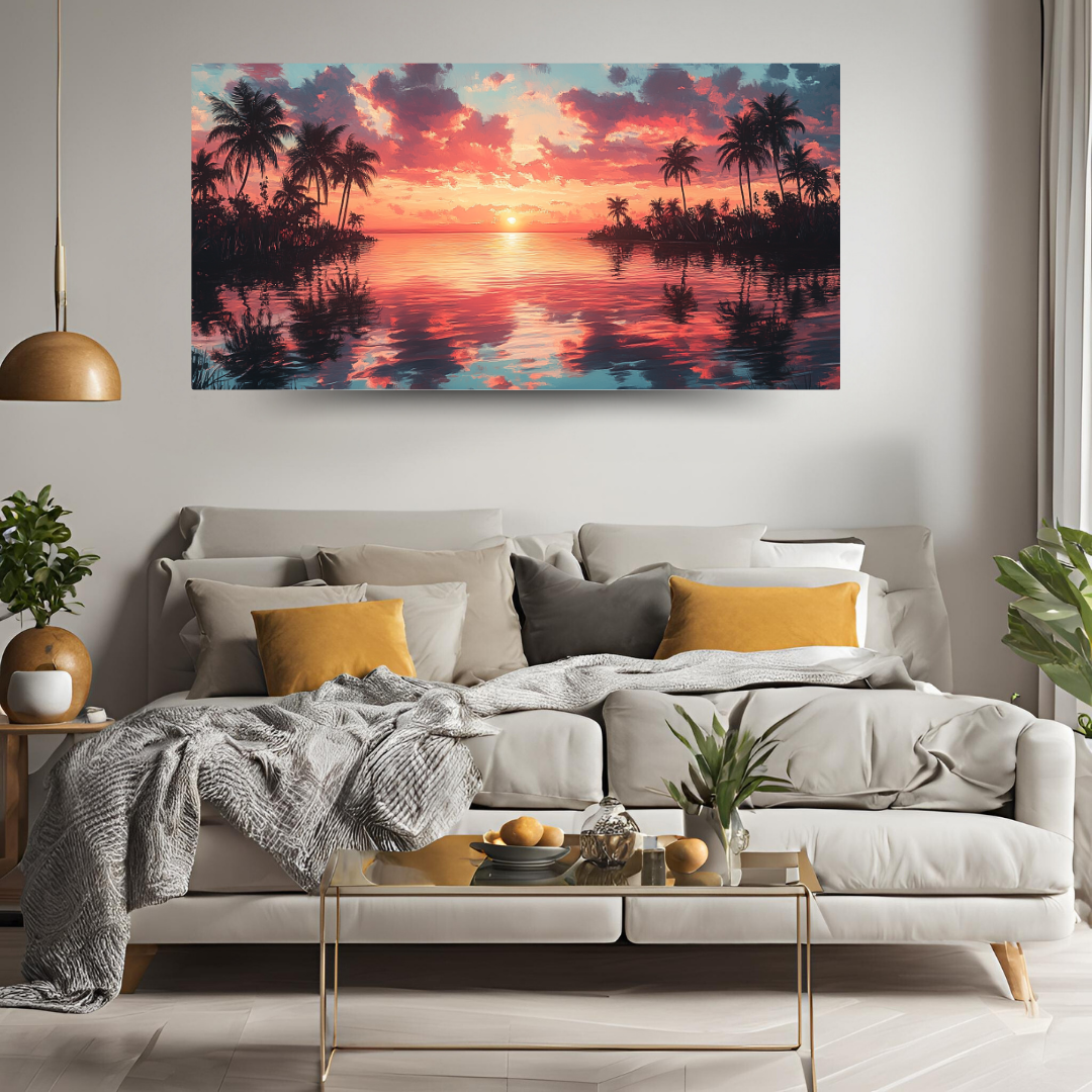 Tropical Oasis: Vibrant colors, palm trees, and serene water - Landscapes