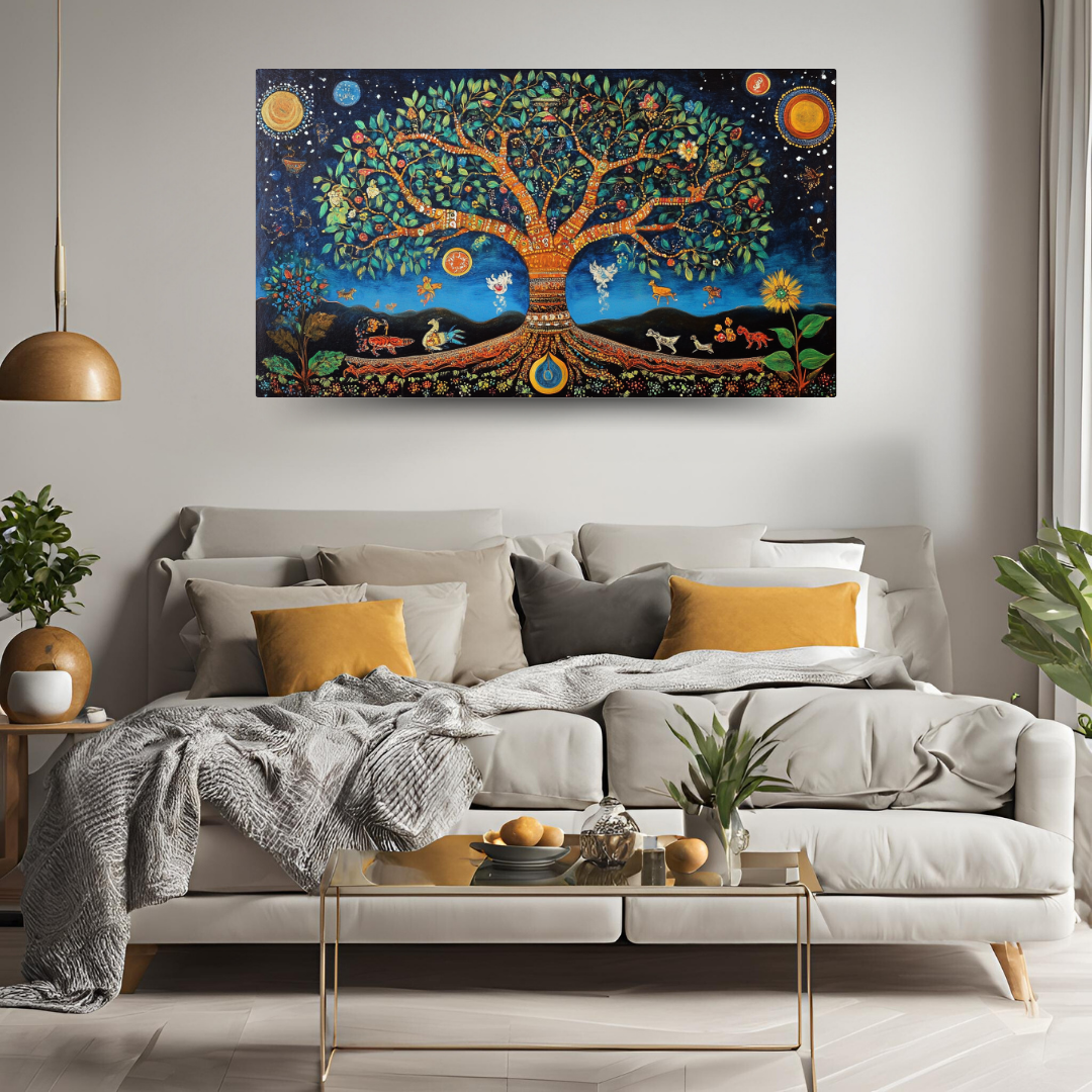 Madhubani Painting Art | Tree of Life - Symbolizing Harmony and Nature - Vibrant | Indian Folk Art