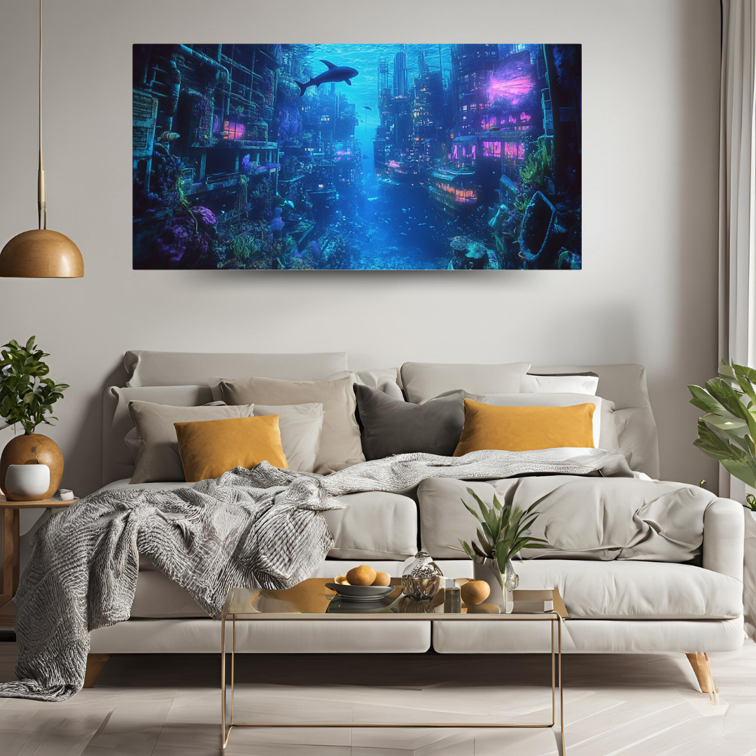 Underwater City: Submerged cityscape, marine life, and abstract colors - Landscapes