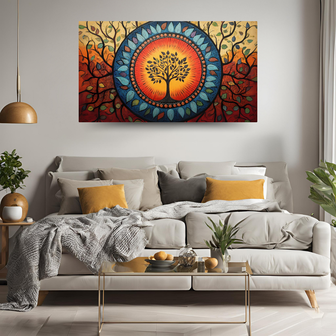 Madhubani Painting Art | Tree of Life - Symbolizing Harmony and Nature - Circular Motif | Indian Folk Art