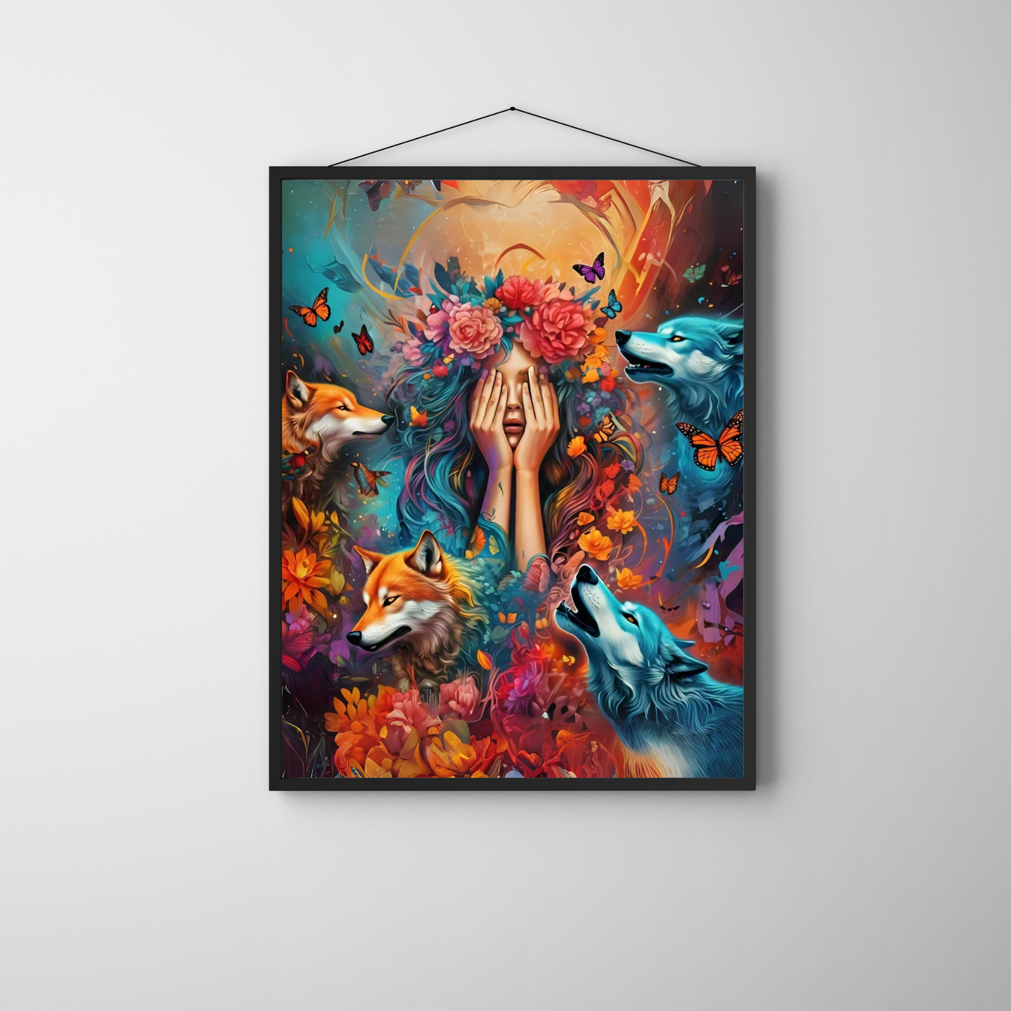 Moonlit Guardian - Wolf Spirit Woman Portrait Art