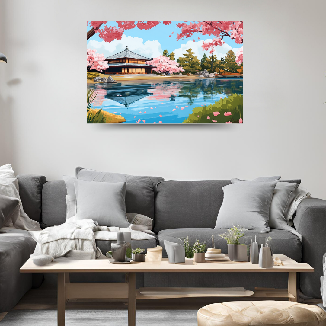 Japanese Garden: Serene water, traditional architecture, and vibrant cherry blossoms - Landscapes