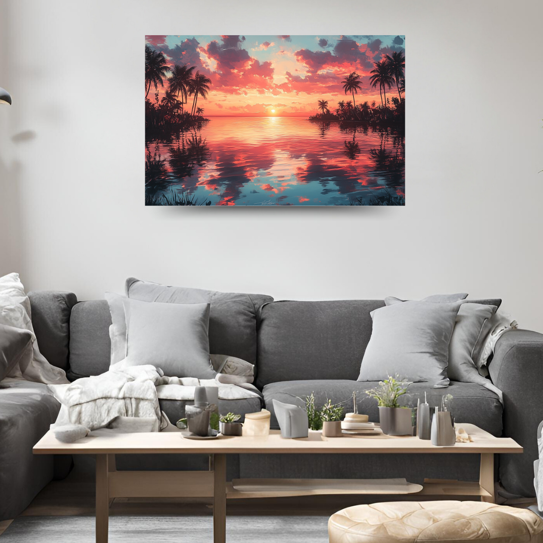 Tropical Oasis: Vibrant colors, palm trees, and serene water - Landscapes