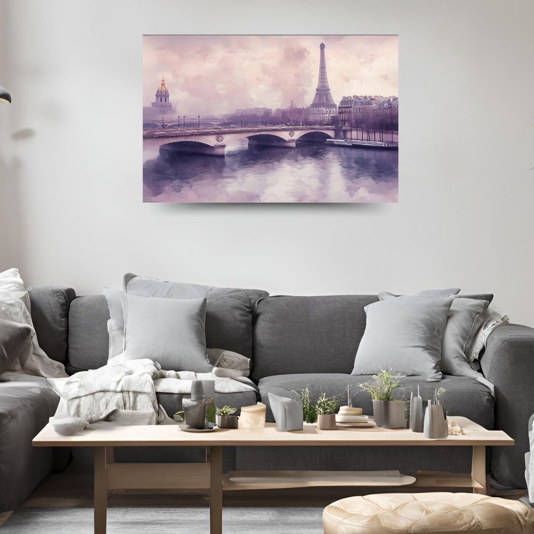 Parisian Dreams Greyscale: Soft colors, Eiffel Tower, and Seine River - Landscapes