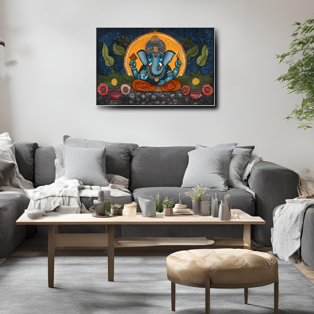 Madhubani Painting Art | Ganesha - Lord of wisdom and prosperity - Vibrant| Indian Folk Art