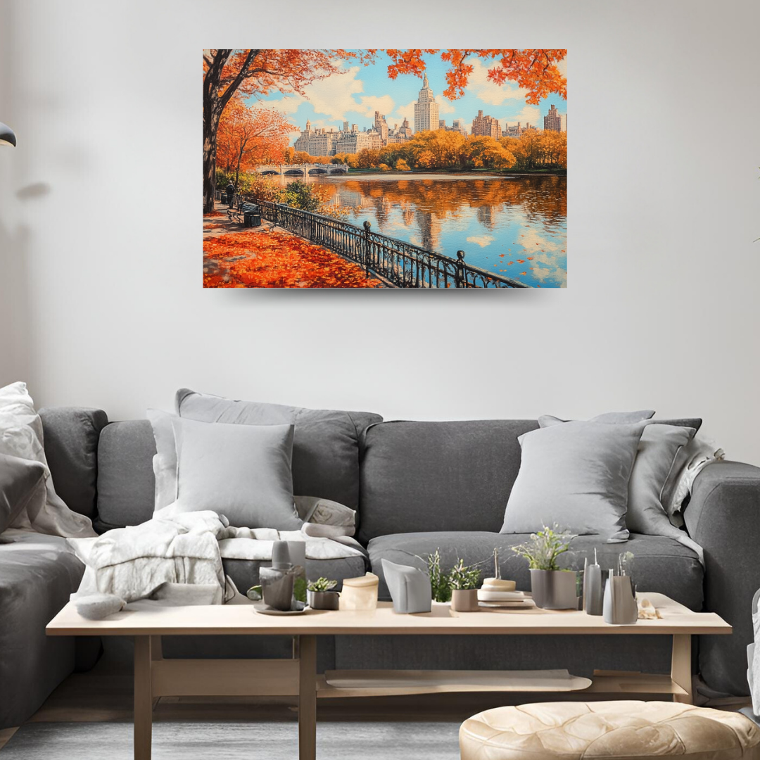 Autumn in Central Park: Warm colors, fallen leaves, and serene lake - Landscapes