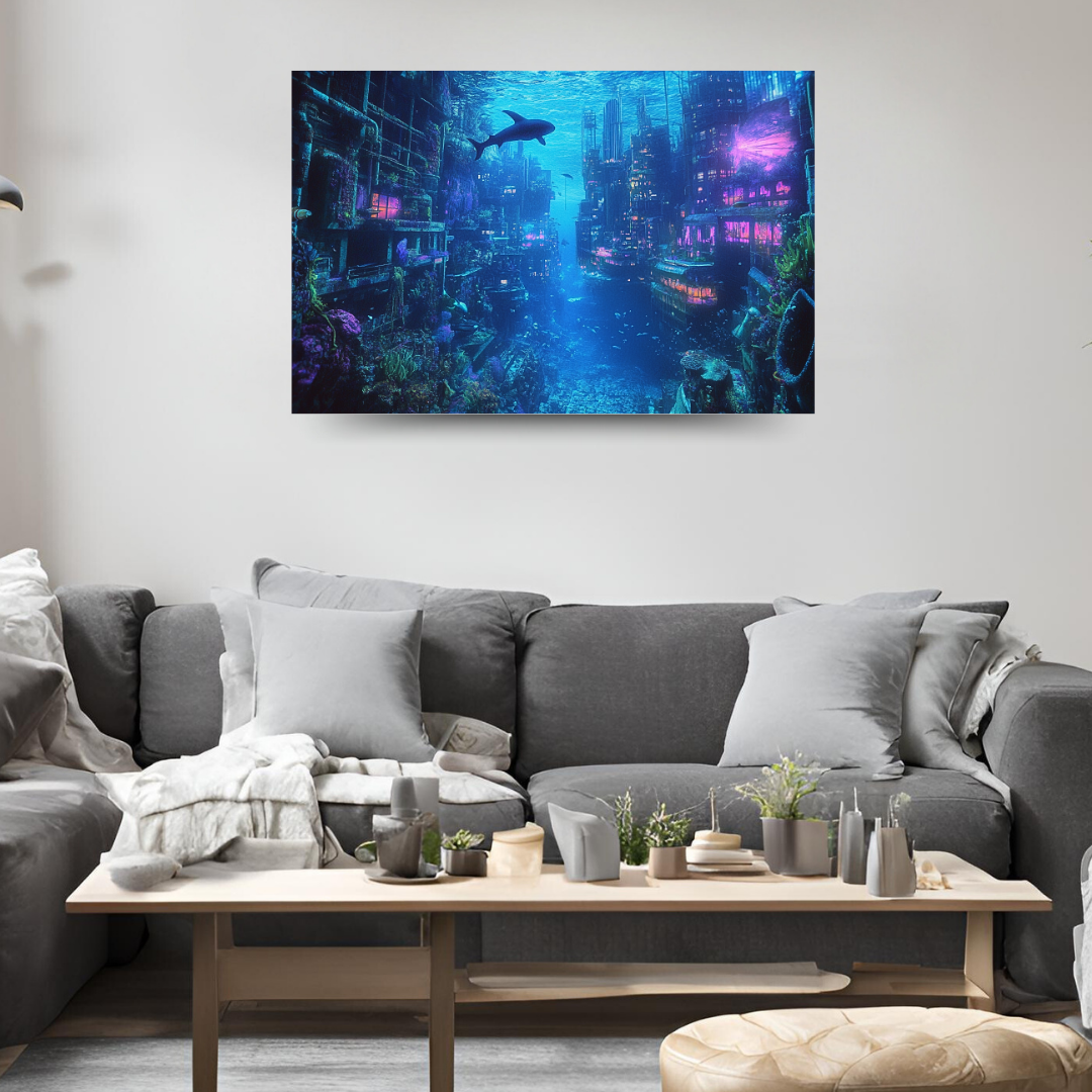 Underwater City: Submerged cityscape, marine life, and abstract colors - Landscapes