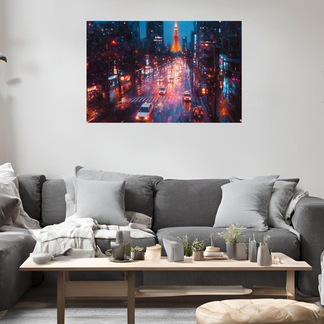 Tokyo Street: Vibrant city lights, bustling streets, and Tokyo Tower - Landscape