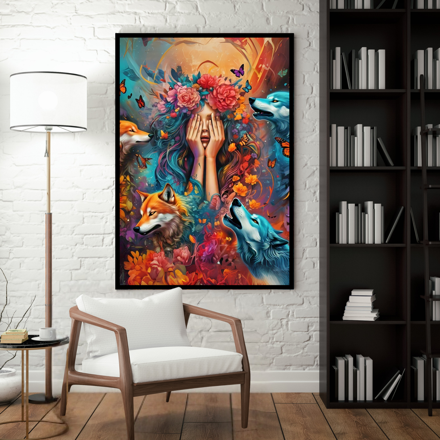 Moonlit Guardian - Wolf Spirit Woman Portrait Art