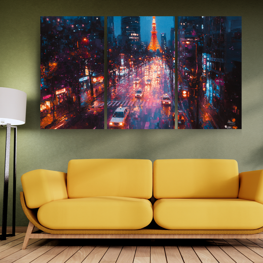 Tokyo Street: Vibrant city lights, bustling streets, and Tokyo Tower - Landscape