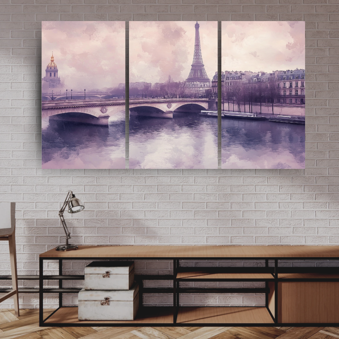 Parisian Dreams Greyscale: Soft colors, Eiffel Tower, and Seine River - Landscapes