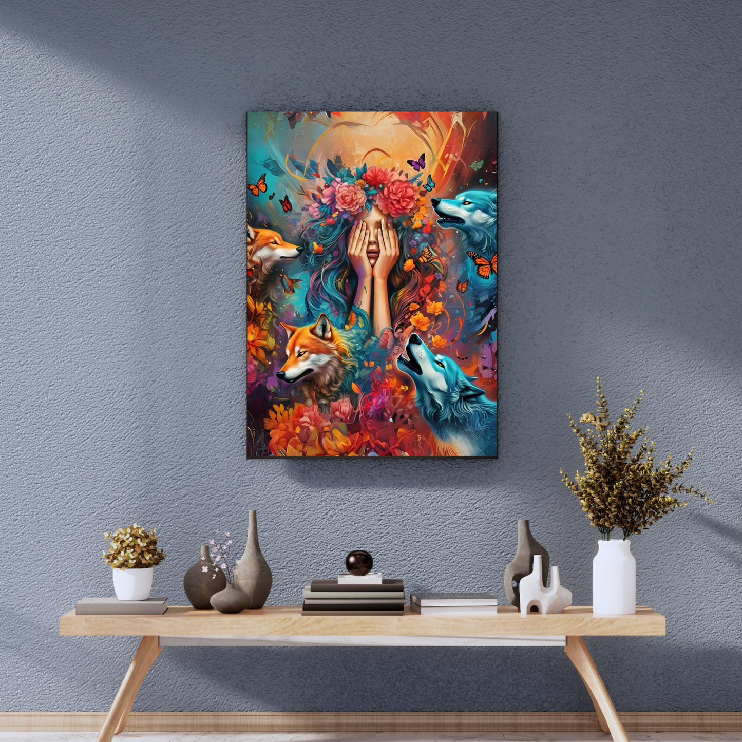 Moonlit Guardian - Wolf Spirit Woman Portrait Art