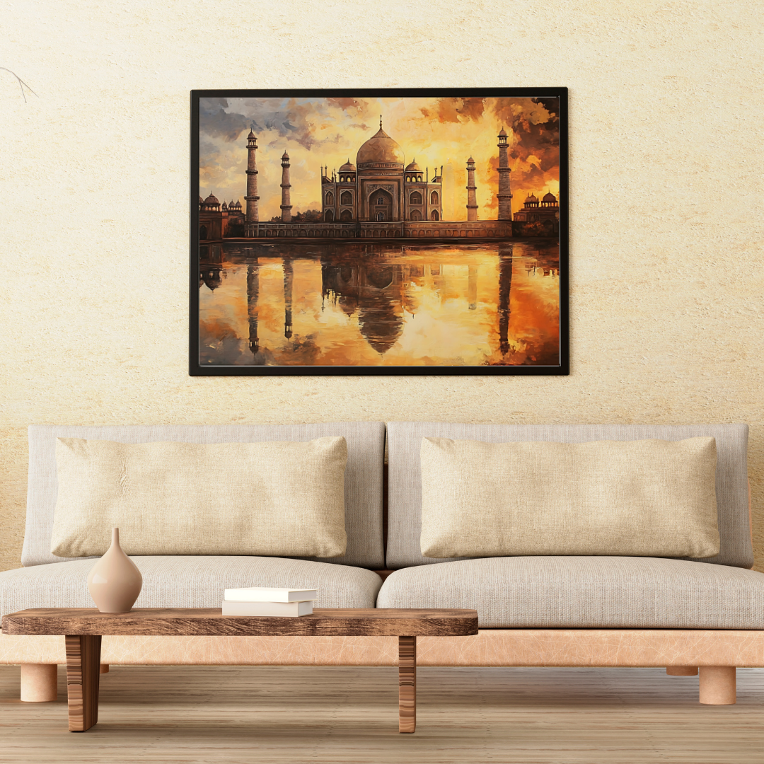 Taj Mahal's Reflections: Golden light, serene water, and majestic architecture - Landscape