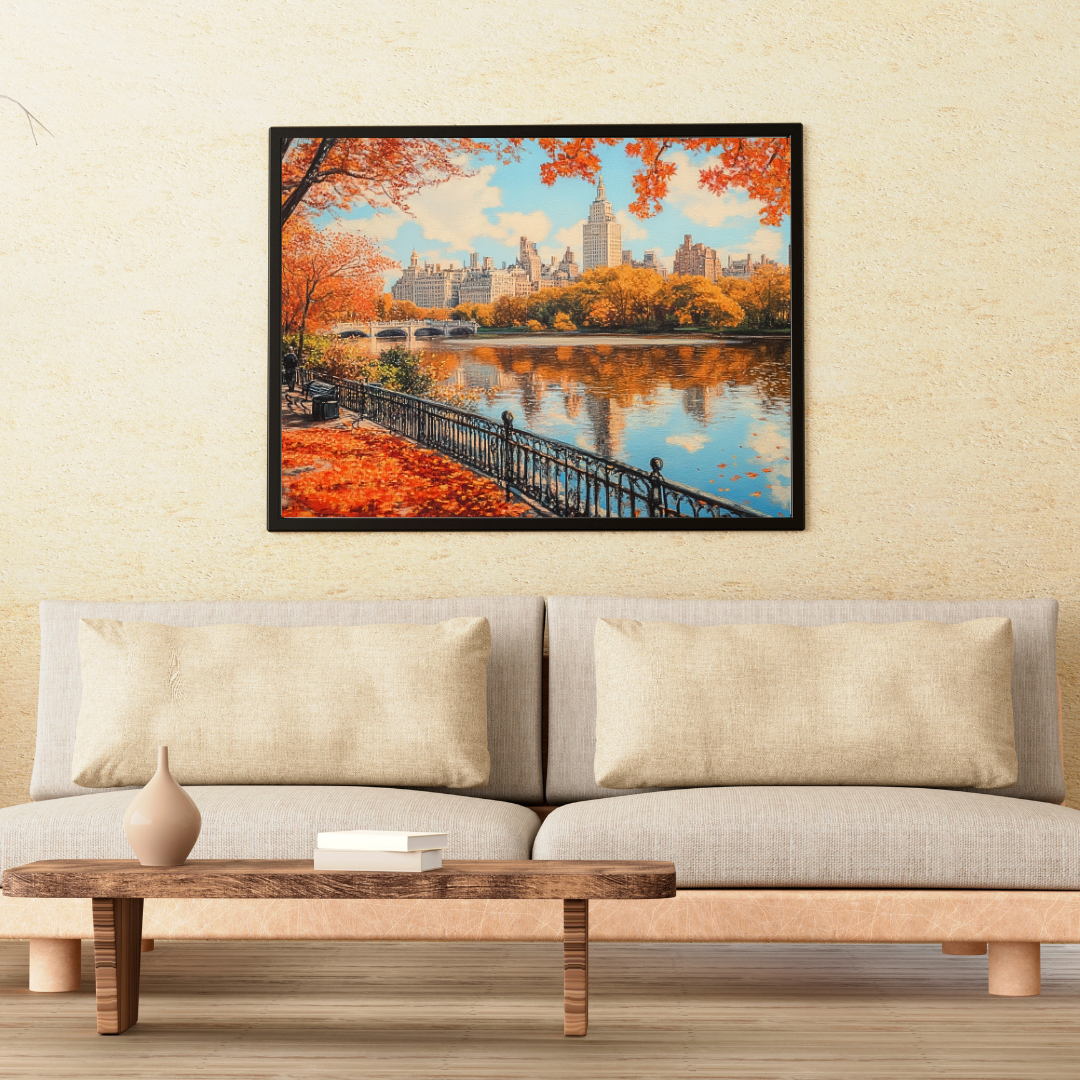 Autumn in Central Park: Warm colors, fallen leaves, and serene lake - Landscapes