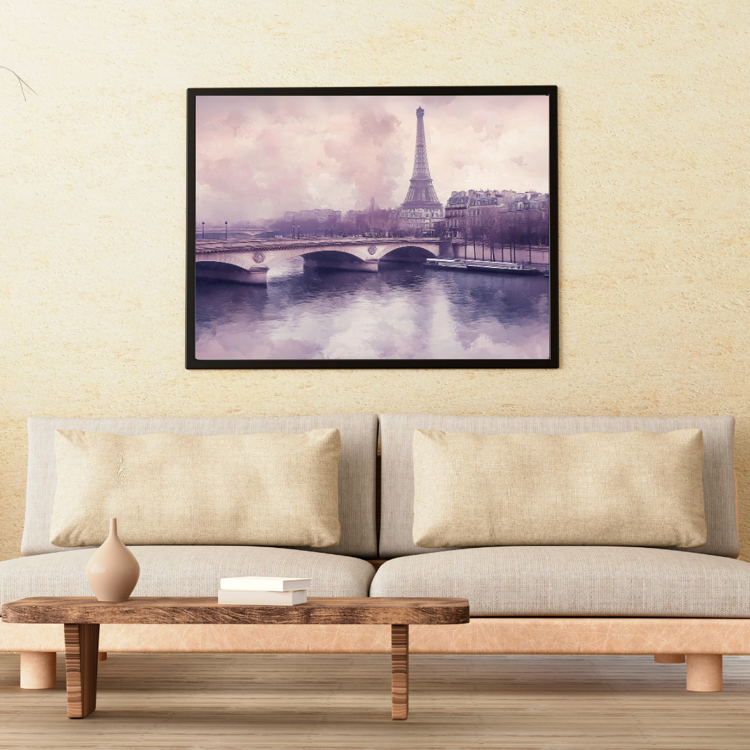 Parisian Dreams Greyscale: Soft colors, Eiffel Tower, and Seine River - Landscapes