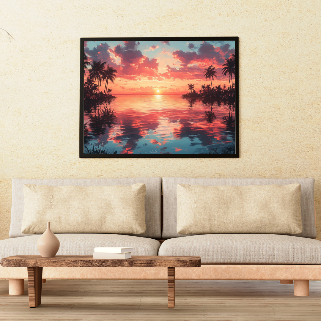 Tropical Oasis: Vibrant colors, palm trees, and serene water - Landscapes