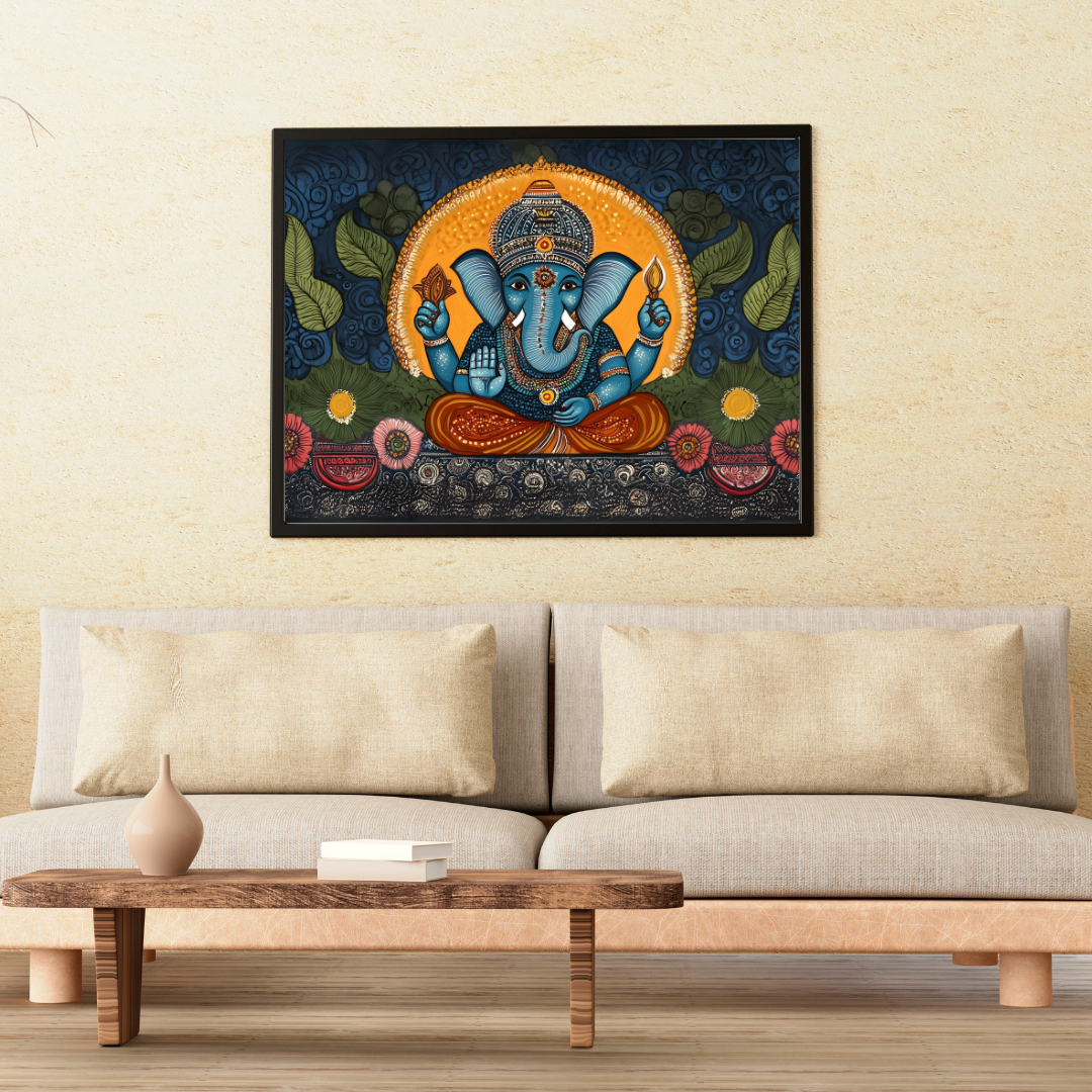 Madhubani Painting Art | Ganesha - Lord of wisdom and prosperity - Vibrant| Indian Folk Art