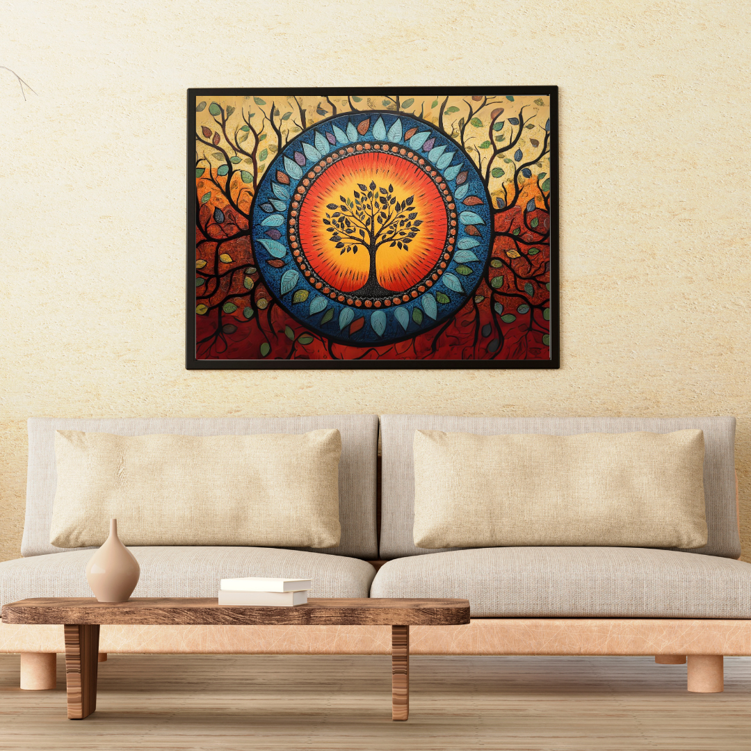 Madhubani Painting Art | Tree of Life - Symbolizing Harmony and Nature - Circular Motif | Indian Folk Art