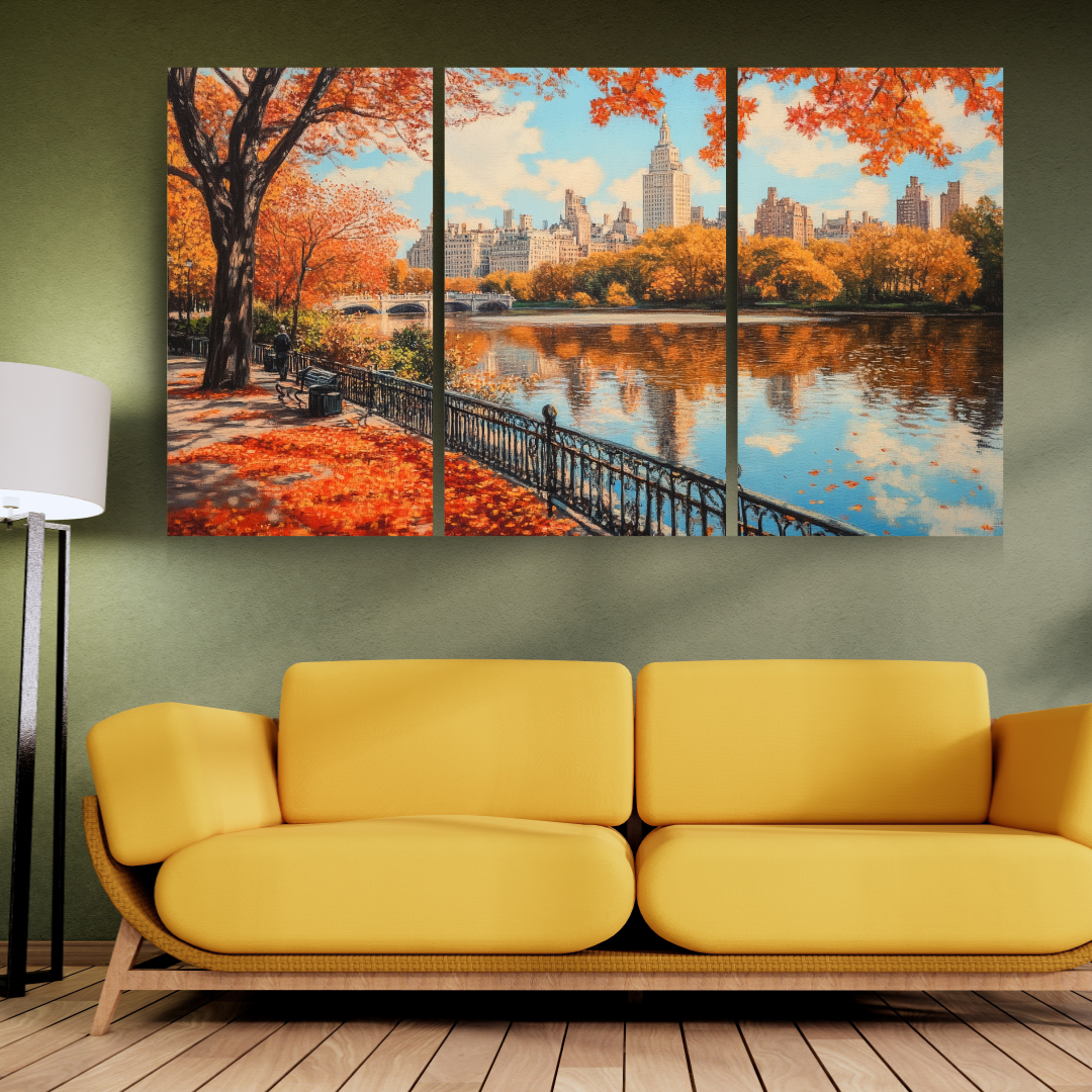 Autumn in Central Park: Warm colors, fallen leaves, and serene lake - Landscapes