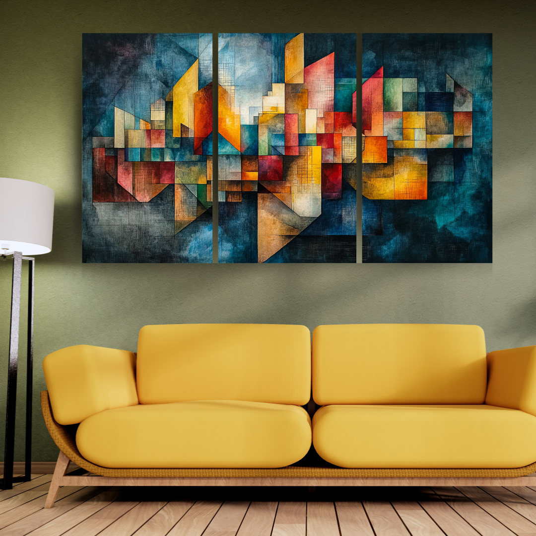 Fractured City: Geometric shapes, vibrant colors, and abstract - Landscapes