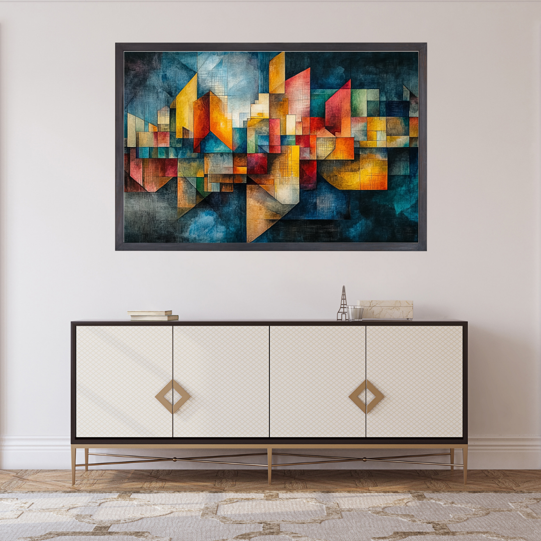 Fractured City: Geometric shapes, vibrant colors, and abstract - Landscapes