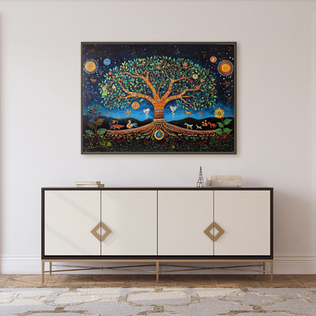 Madhubani Painting Art | Tree of Life - Symbolizing Harmony and Nature - Vibrant | Indian Folk Art