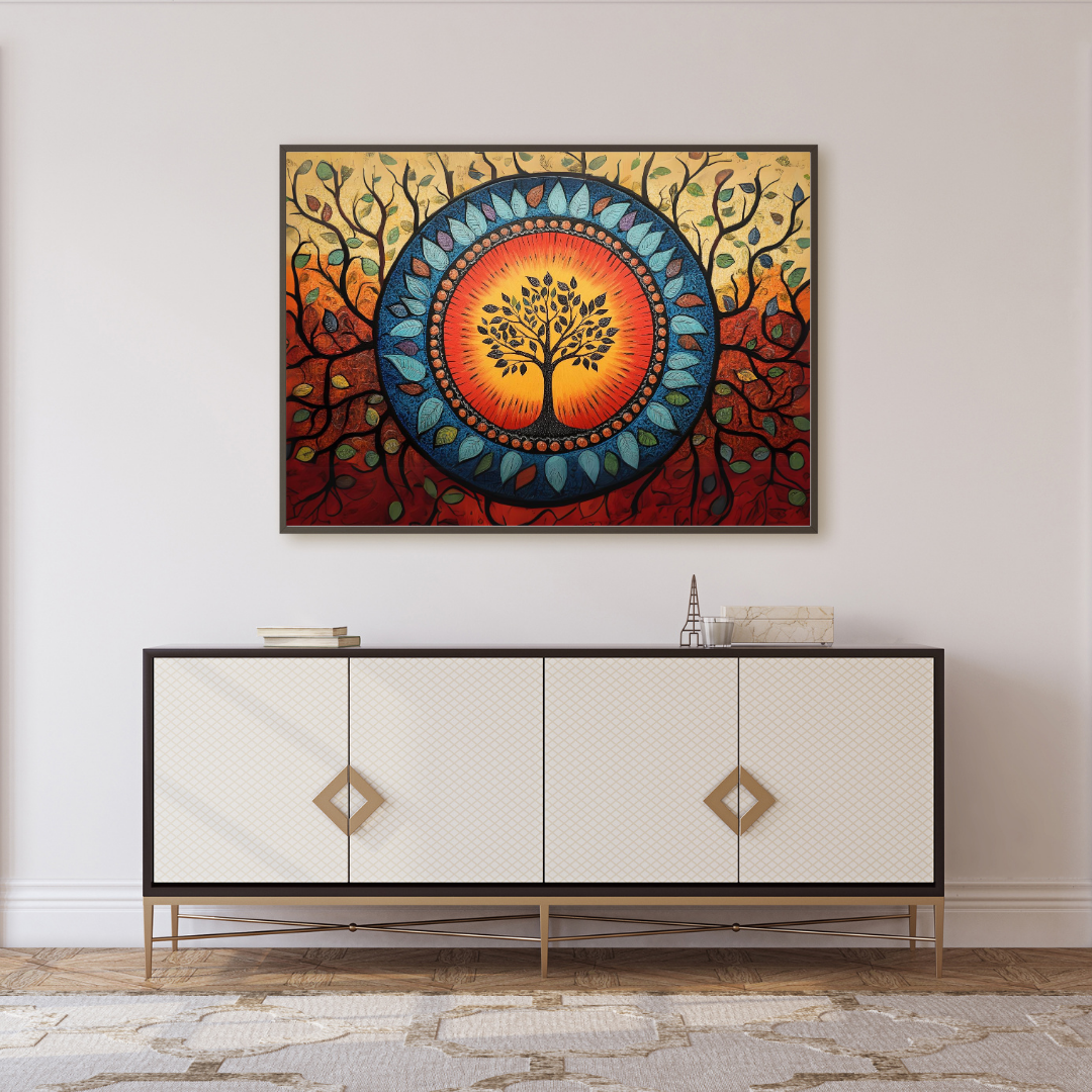 Madhubani Painting Art | Tree of Life - Symbolizing Harmony and Nature - Circular Motif | Indian Folk Art