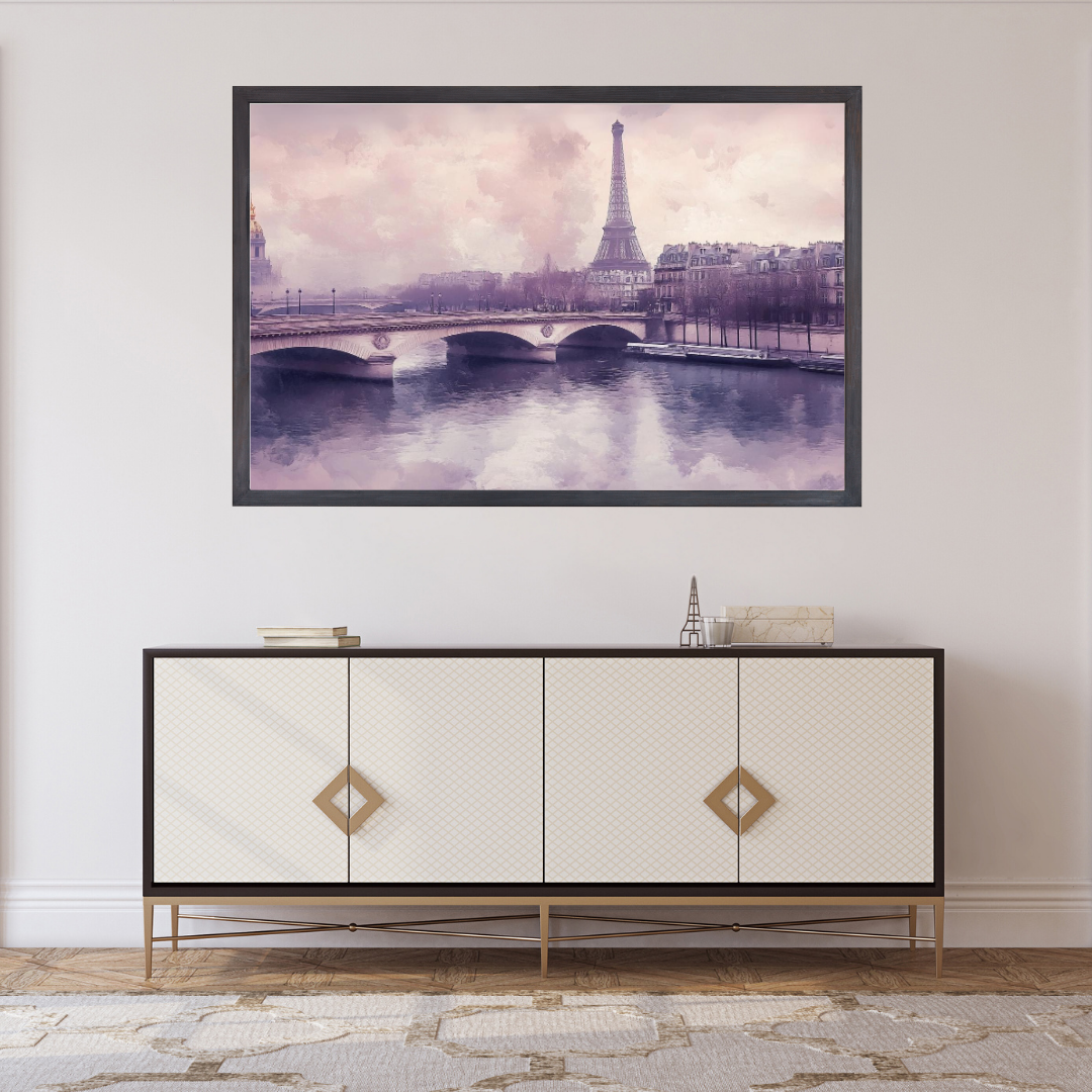 Parisian Dreams Greyscale: Soft colors, Eiffel Tower, and Seine River - Landscapes