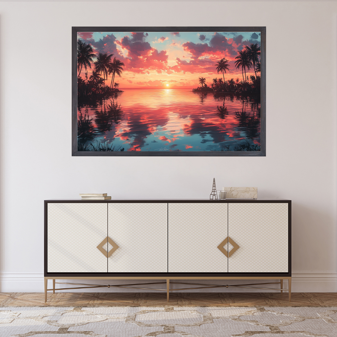 Tropical Oasis: Vibrant colors, palm trees, and serene water - Landscapes