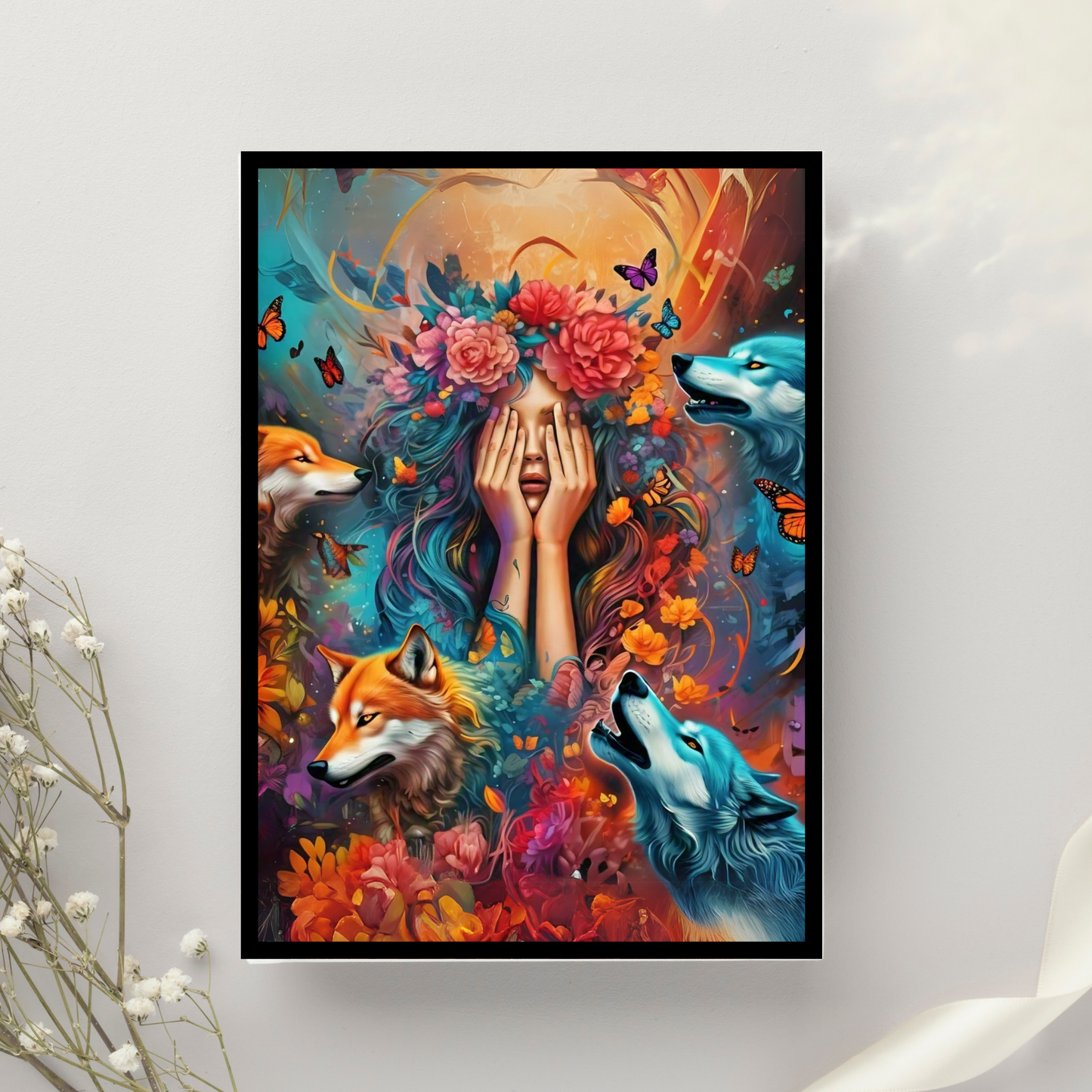 Moonlit Guardian - Wolf Spirit Woman Portrait Art