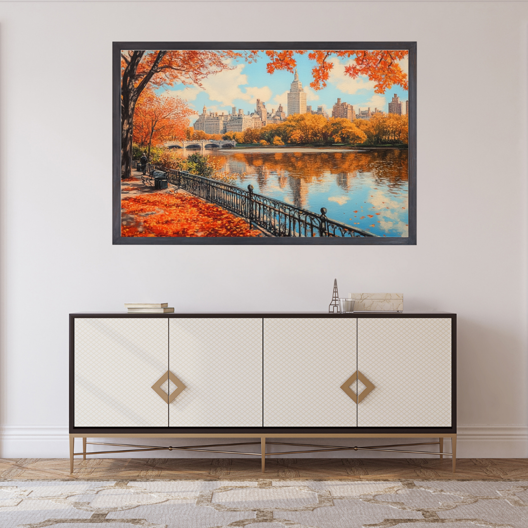 Autumn in Central Park: Warm colors, fallen leaves, and serene lake - Landscapes