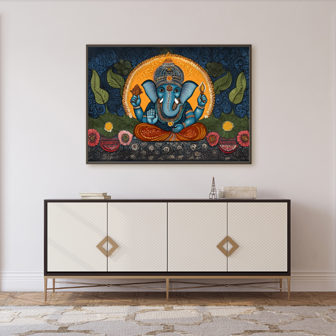 Madhubani Painting Art | Ganesha - Lord of wisdom and prosperity - Vibrant| Indian Folk Art