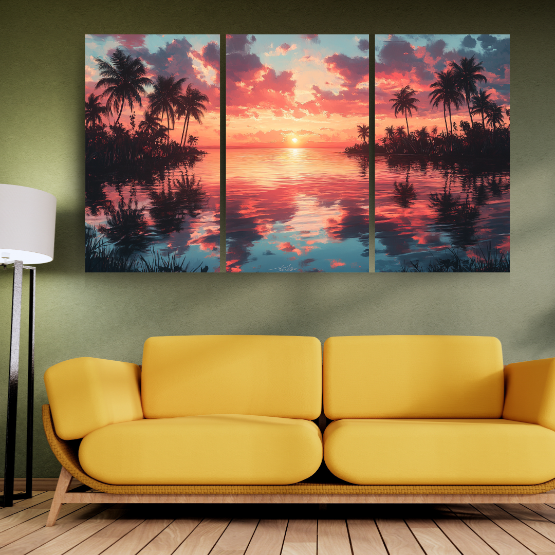 Tropical Oasis: Vibrant colors, palm trees, and serene water - Landscapes