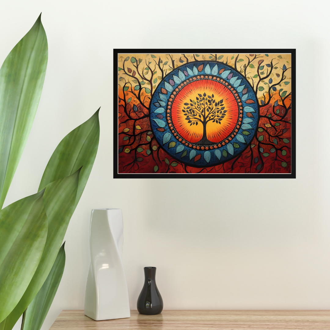 Madhubani Painting Art | Tree of Life - Symbolizing Harmony and Nature - Circular Motif | Indian Folk Art