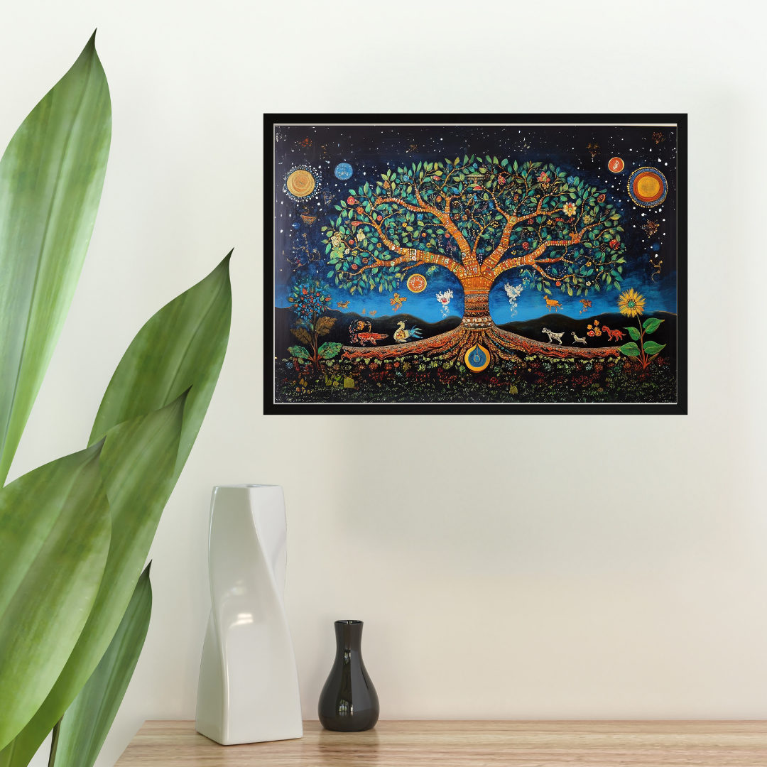 Madhubani Painting Art | Tree of Life - Symbolizing Harmony and Nature - Vibrant | Indian Folk Art