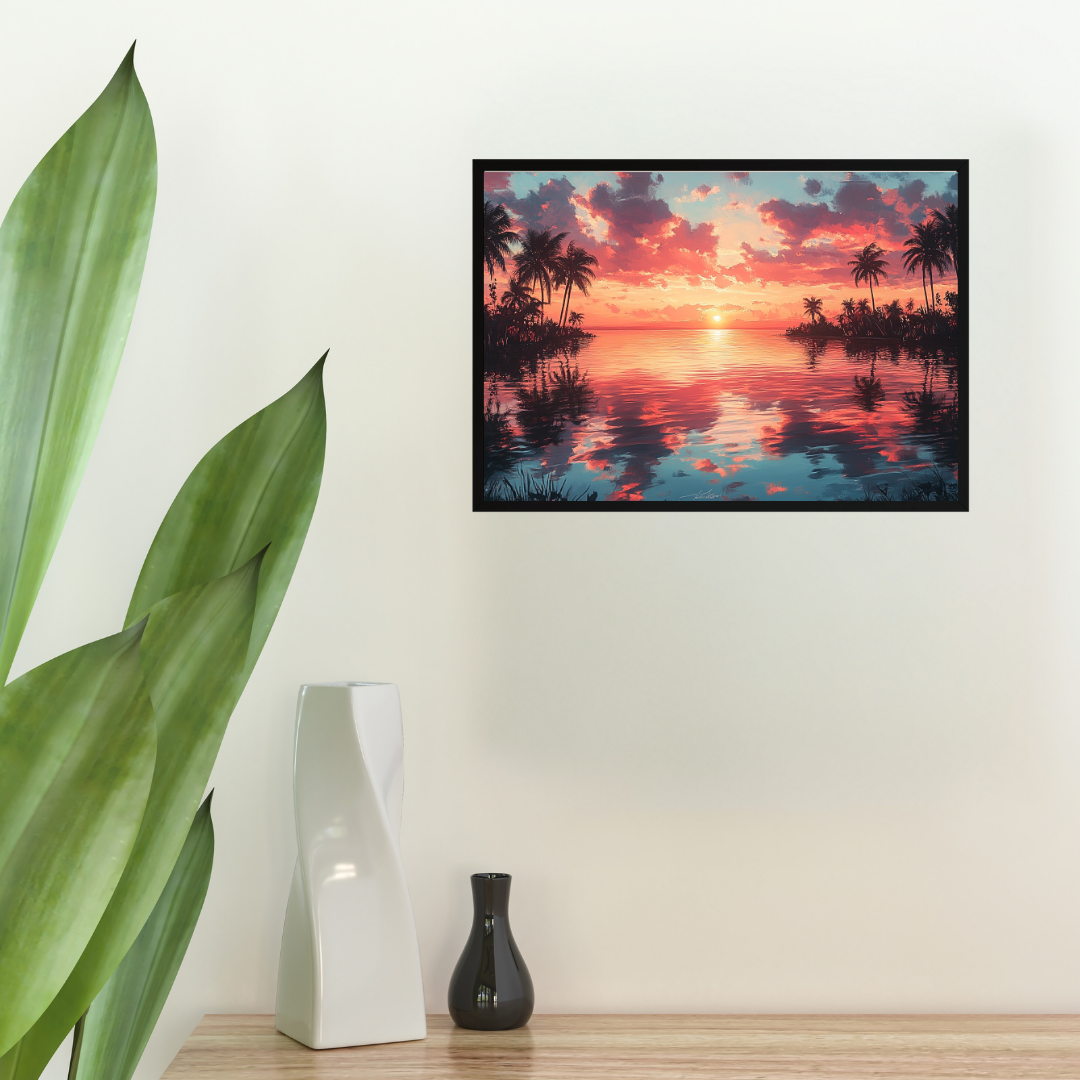 Tropical Oasis: Vibrant colors, palm trees, and serene water - Landscapes