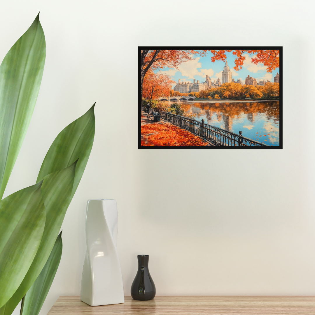 Autumn in Central Park: Warm colors, fallen leaves, and serene lake - Landscapes