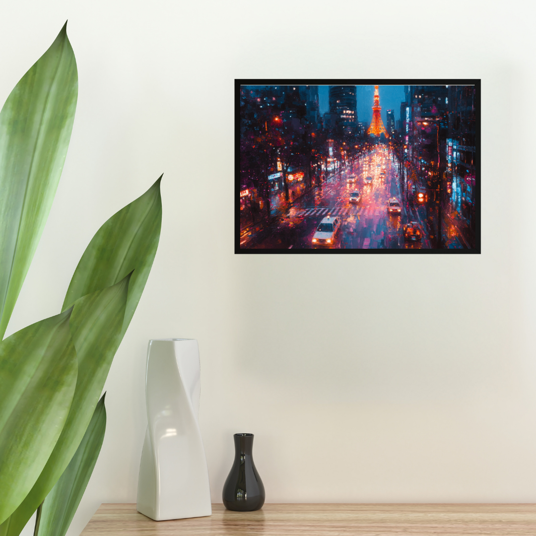 Tokyo Street: Vibrant city lights, bustling streets, and Tokyo Tower - Landscape