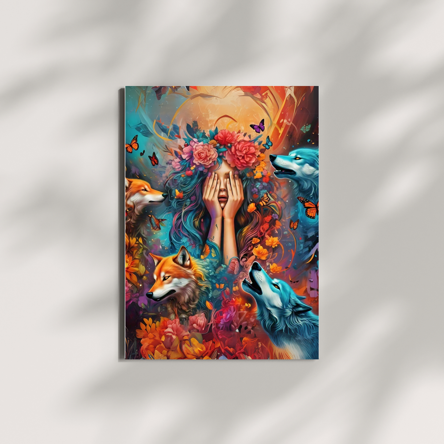 Moonlit Guardian - Wolf Spirit Woman Portrait Art