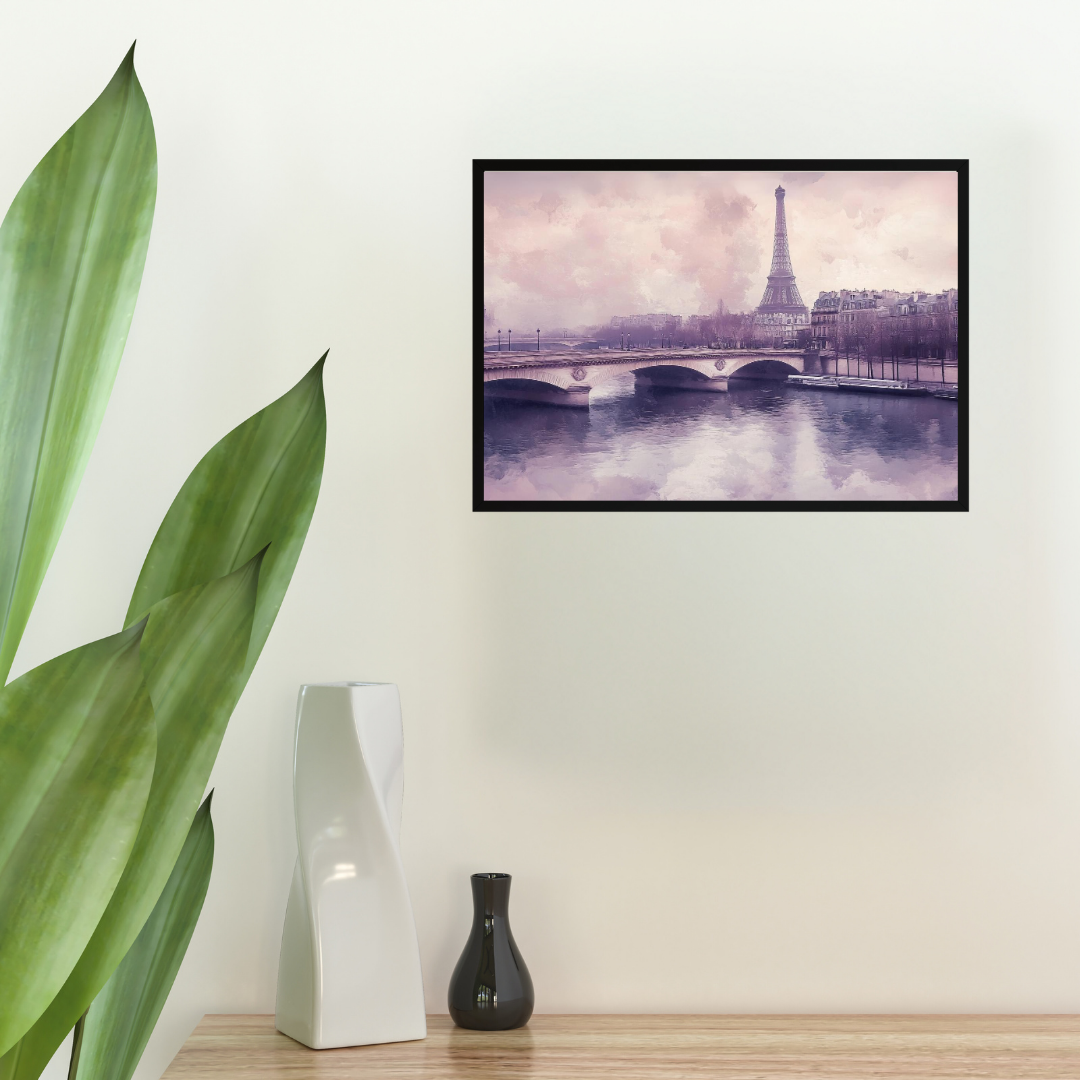 Parisian Dreams Greyscale: Soft colors, Eiffel Tower, and Seine River - Landscapes