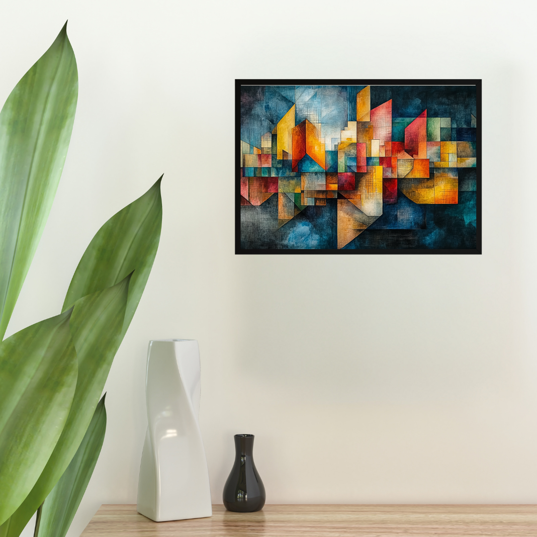 Fractured City: Geometric shapes, vibrant colors, and abstract - Landscapes