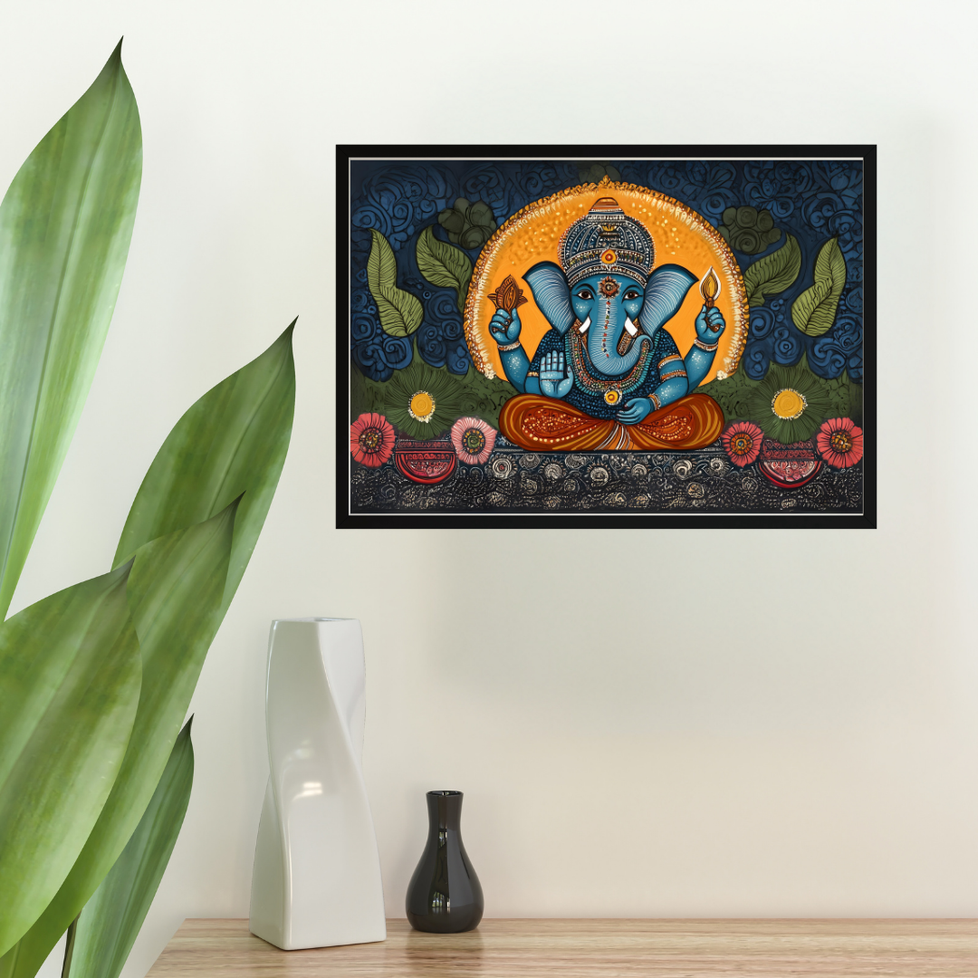 Madhubani Painting Art | Ganesha - Lord of wisdom and prosperity - Vibrant| Indian Folk Art