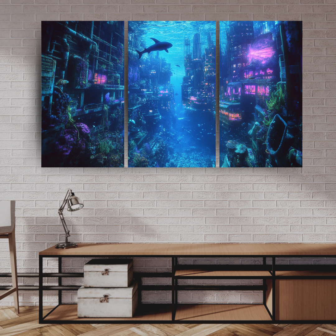 Underwater City: Submerged cityscape, marine life, and abstract colors - Landscapes