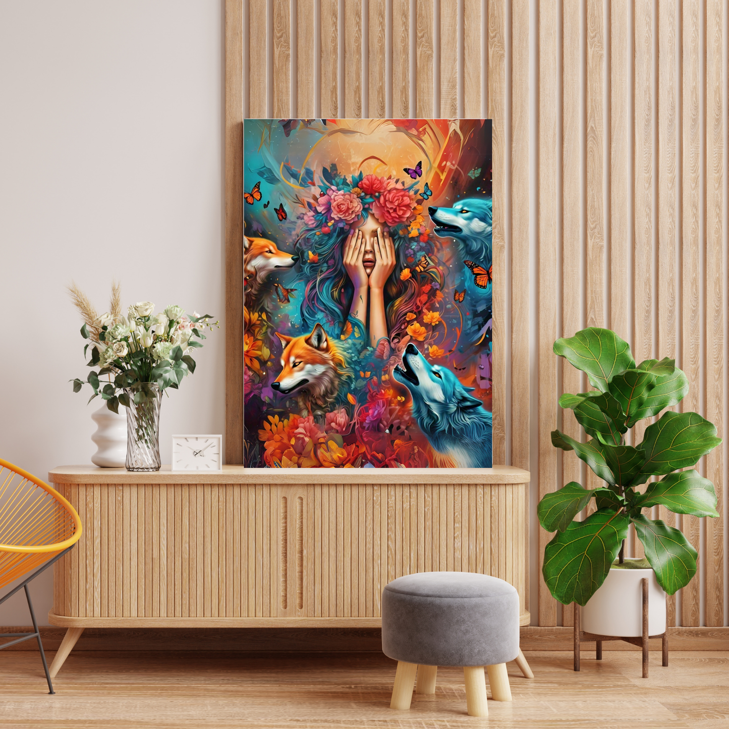 Moonlit Guardian - Wolf Spirit Woman Portrait Art